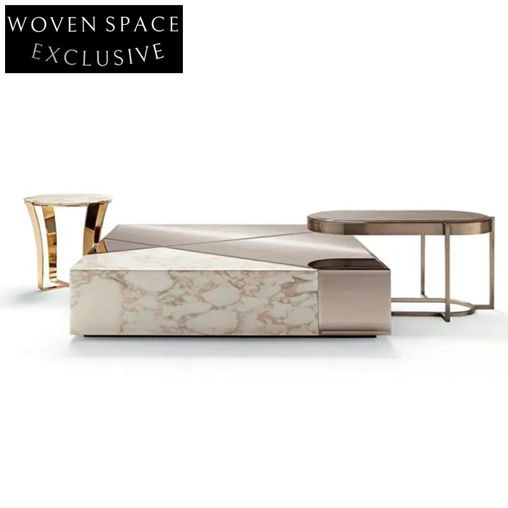 Luxury Splicing Metal Marble Hotel Lobby Living Room Center Coffee Table