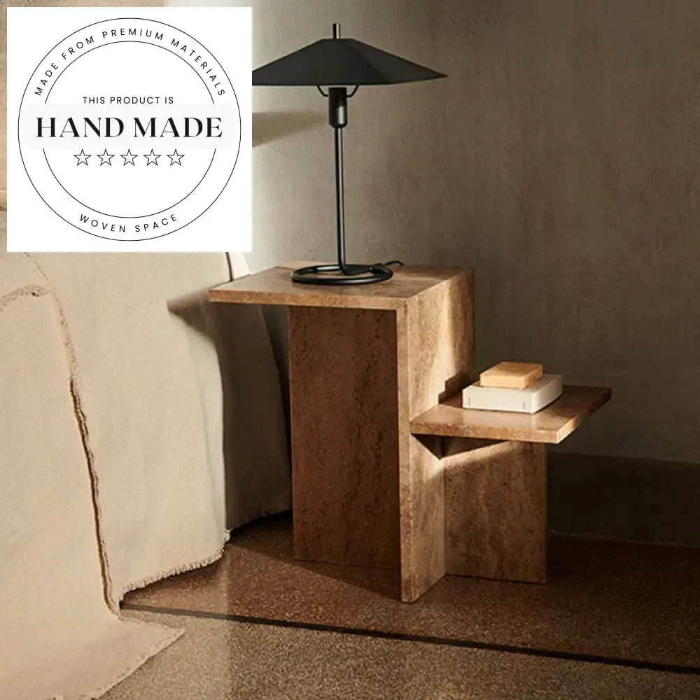 Luxury Square Natural Travertine Marble Modern Minimalist Stone Side Table
