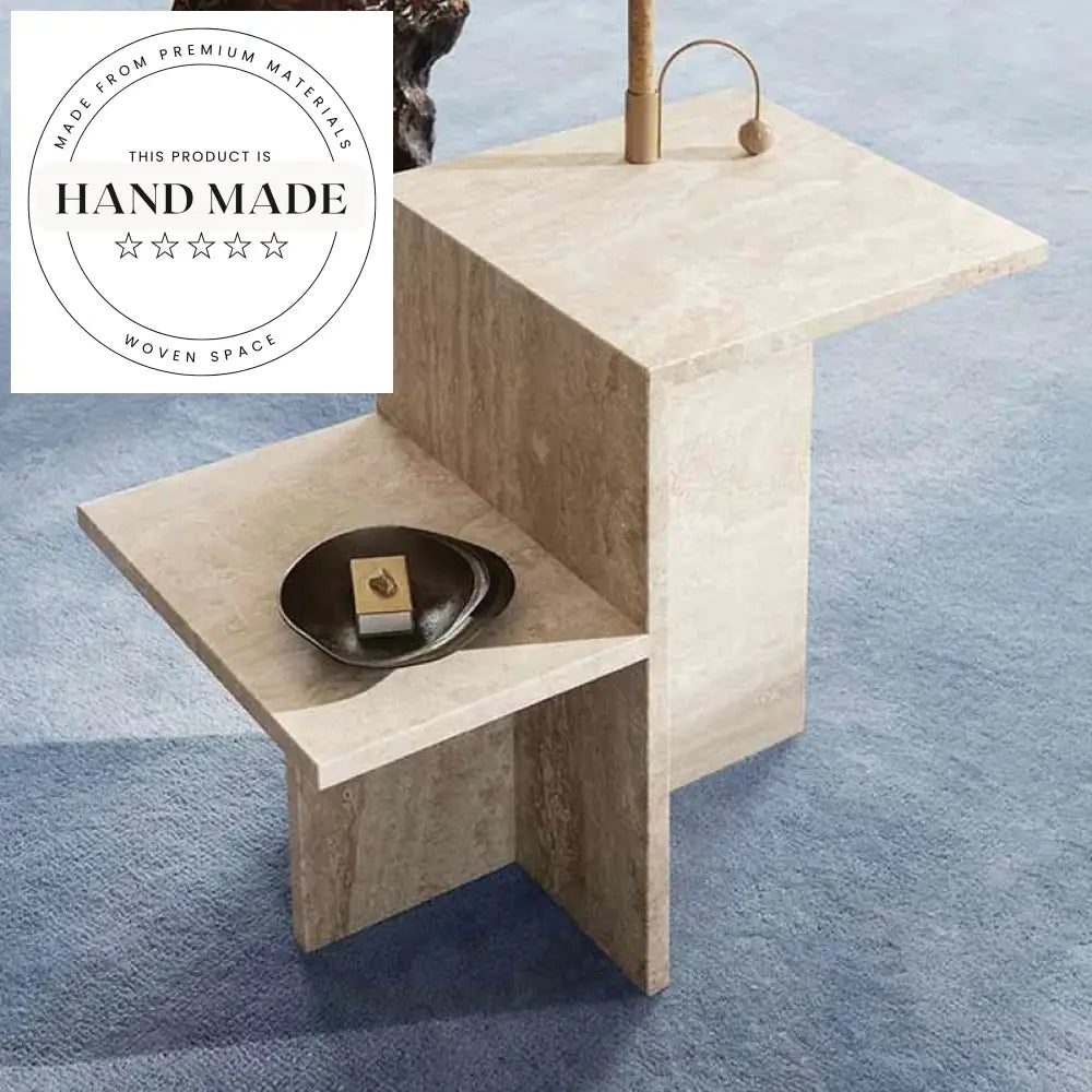 Luxury Square Natural Travertine Marble Modern Minimalist Stone Side Table