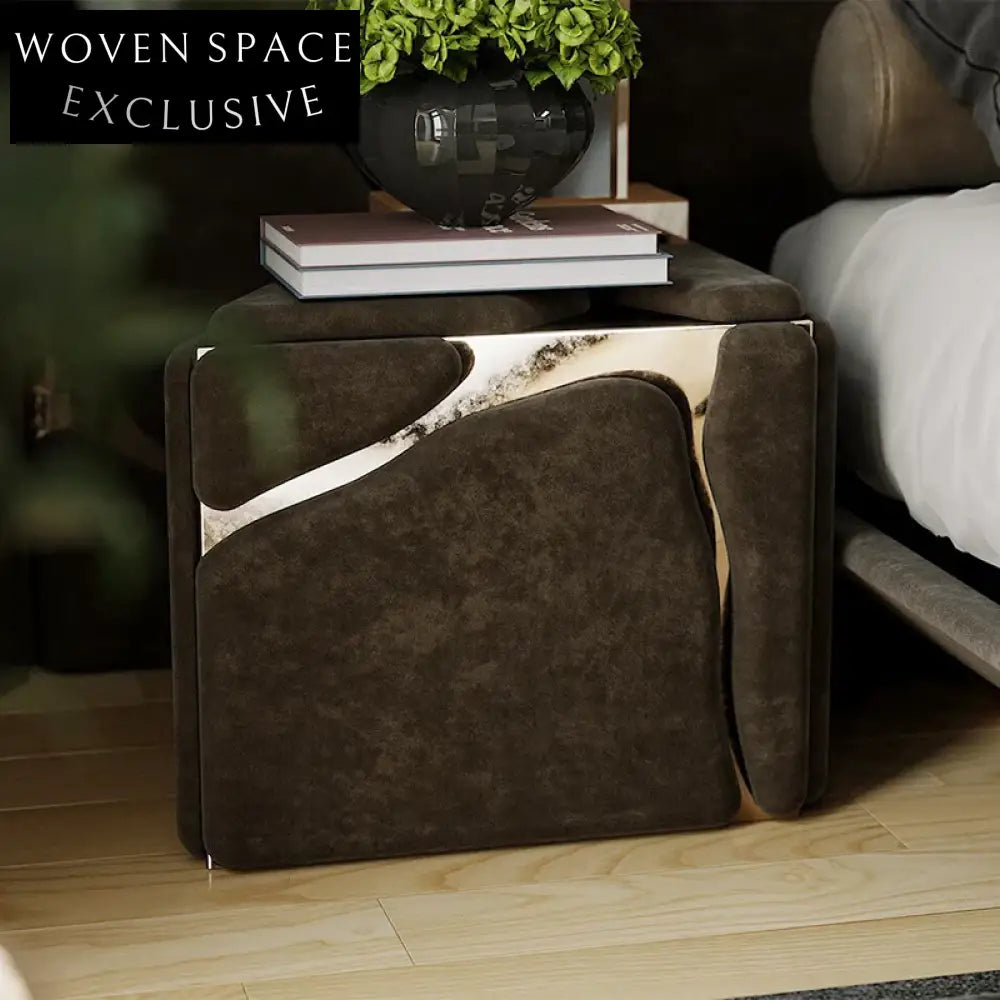 Luxury Stainless Steel Modern Leather Nightstand Bedside Table with Storage