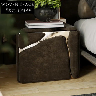 Luxury Stainless Steel Modern Leather Nightstand Bedside Table with Storage