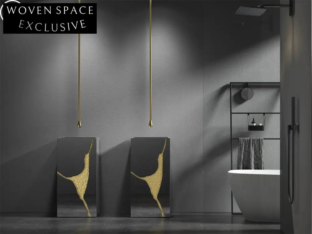 Luxury Stainless Steel Pedestal Sink – Designer Grey & Gold Bathroom Hand Wash Basin