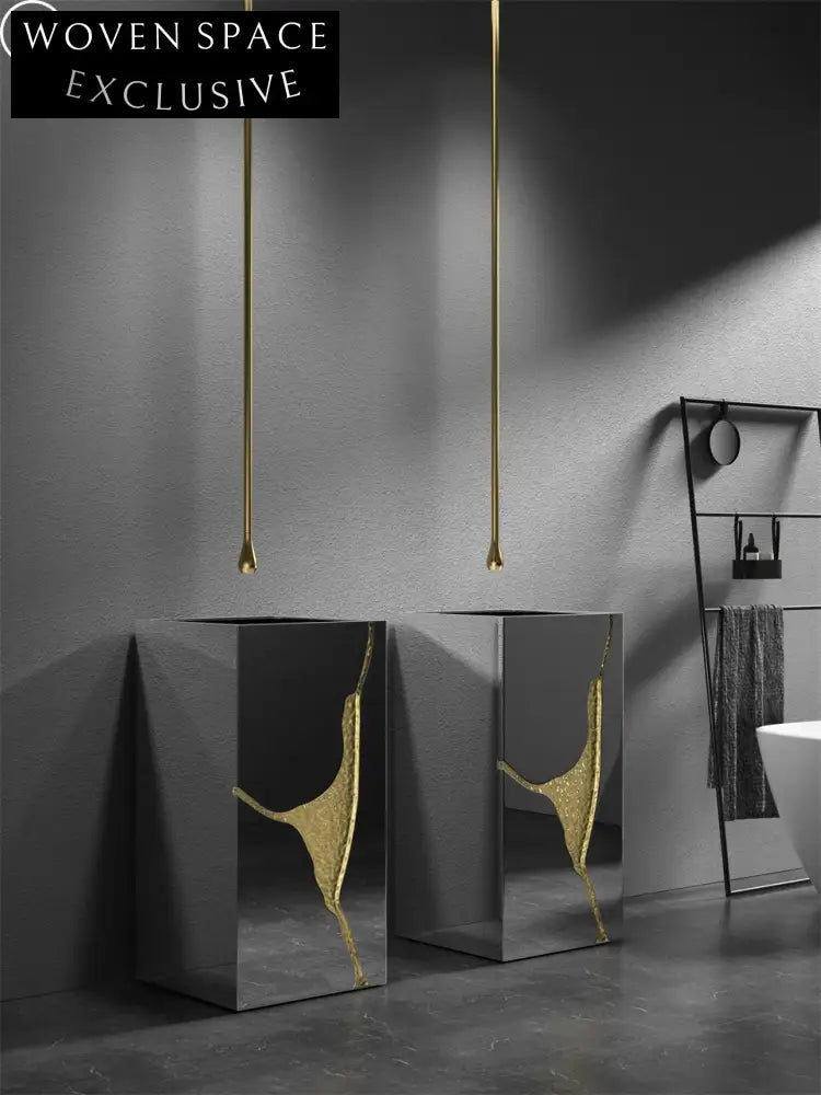 Luxury Stainless Steel Pedestal Sink – Designer Grey & Gold Bathroom Hand Wash Basin