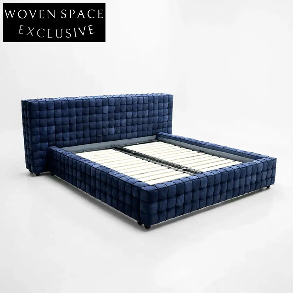 Luxury Suede Upholstered King Size Bed Frame with High Headboard