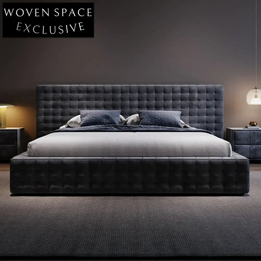 Luxury Suede Upholstered King Size Bed Frame with High Headboard