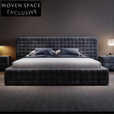 Luxury Suede Upholstered King Size Bed Frame with High Headboard