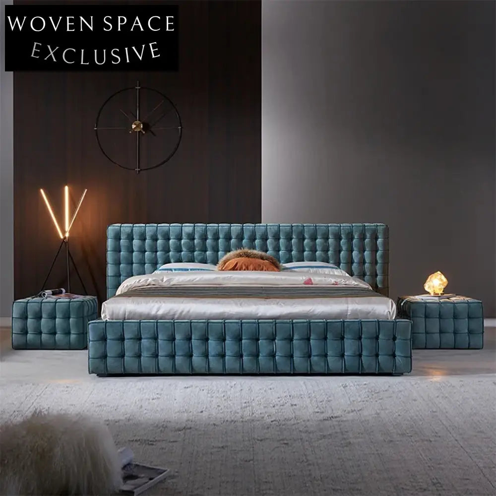 Luxury Suede Upholstered King Size Bed Frame with High Headboard