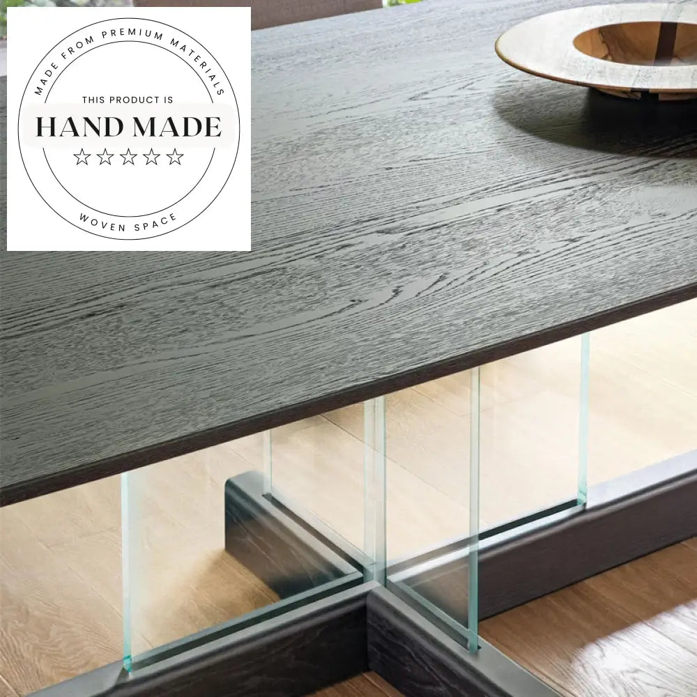 Luxury Suspended Solid Wood Rectangular Glass Base Dining Table