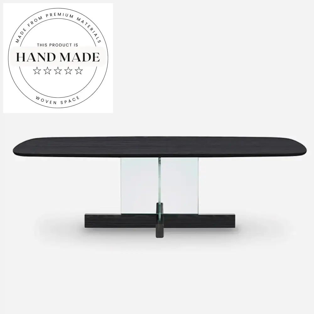 Luxury Suspended Solid Wood Rectangular Glass Base Dining Table