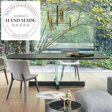 Luxury Suspended Solid Wood Rectangular Glass Base Dining Table