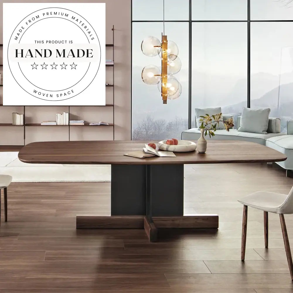 Luxury Suspended Solid Wood Rectangular Glass Base Dining Table