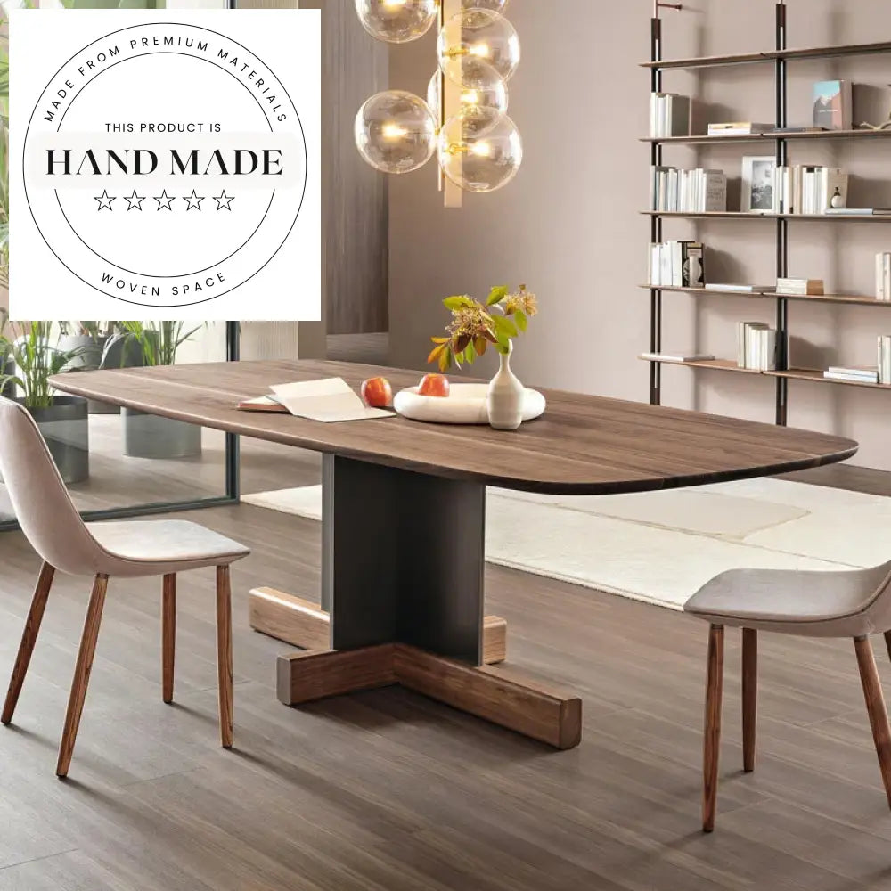 Luxury Suspended Solid Wood Rectangular Glass Base Dining Table