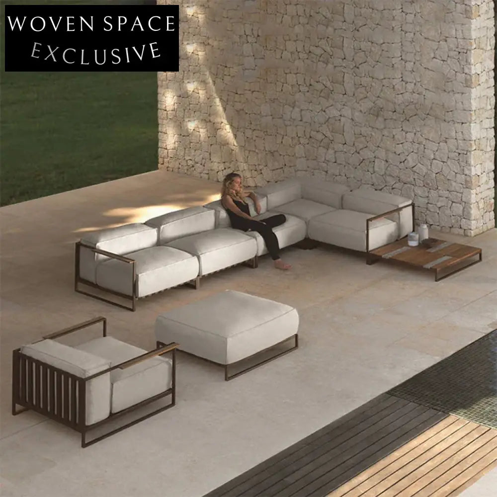 Luxury Teak Outdoor Sectional Sofa with Waterproof Cushions