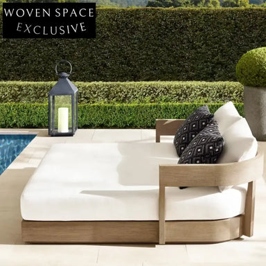 Luxury Teak Wood Outdoor Double Sun Lounger Daybed with Plush Cushions
