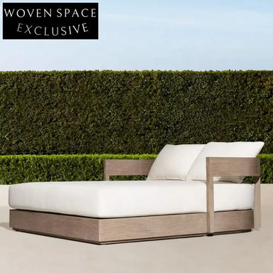 Luxury Teak Wood Outdoor Double Sun Lounger Daybed with Plush Cushions