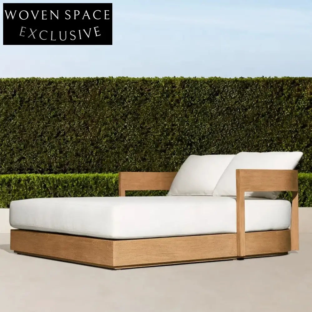Luxury Teak Wood Outdoor Double Sun Lounger Daybed with Plush Cushions