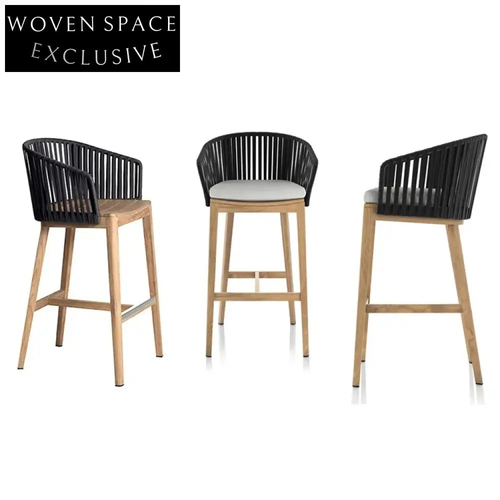 Luxury Teak Wood Outdoor High Bar Stool with Comfortable Rope Weave