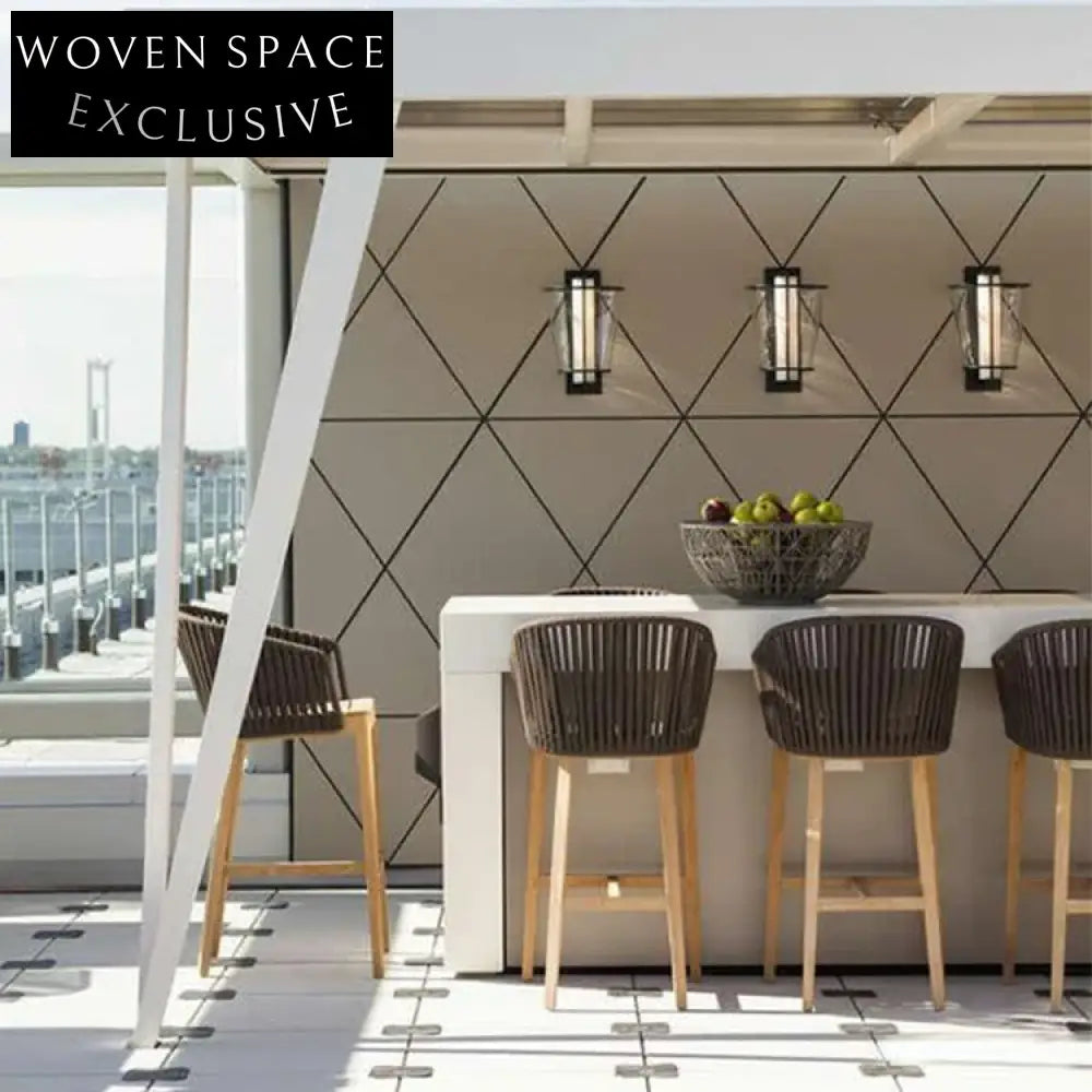 Luxury Teak Wood Outdoor High Bar Stool with Comfortable Rope Weave