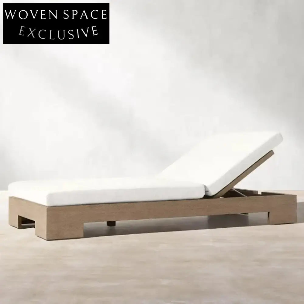 Luxury Teak Wood Outdoor Patio Chaise Lounger with Fabric Cushion and Aluminum Frame