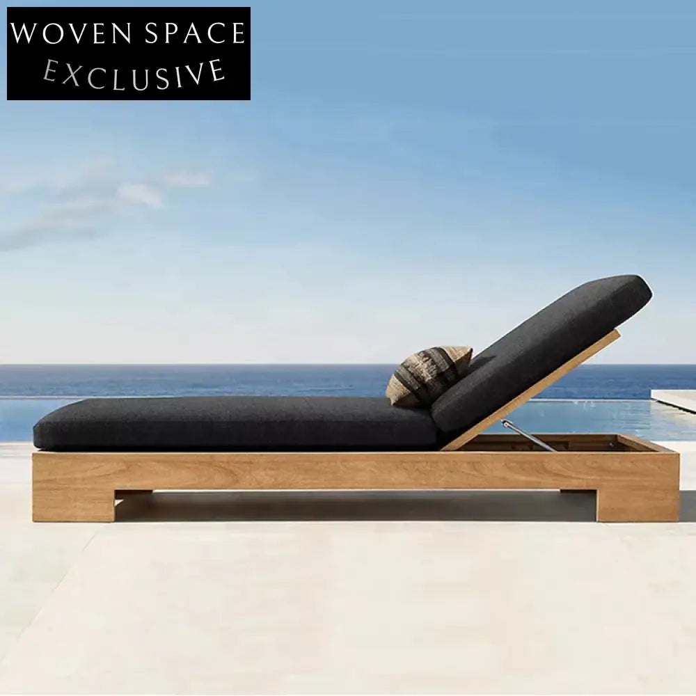 Luxury Teak Wood Outdoor Patio Chaise Lounger with Fabric Cushion and Aluminum Frame