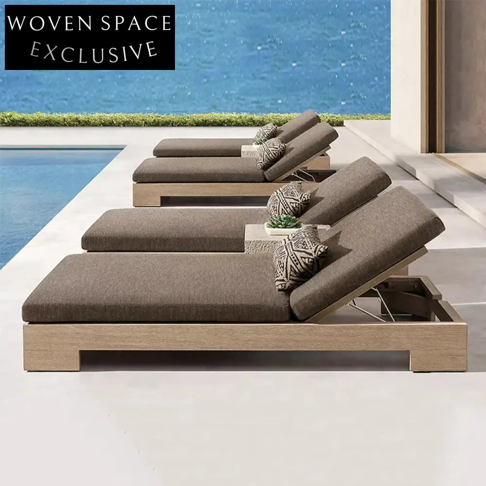Luxury Teak Wood Outdoor Patio Chaise Lounger with Fabric Cushion and Aluminum Frame
