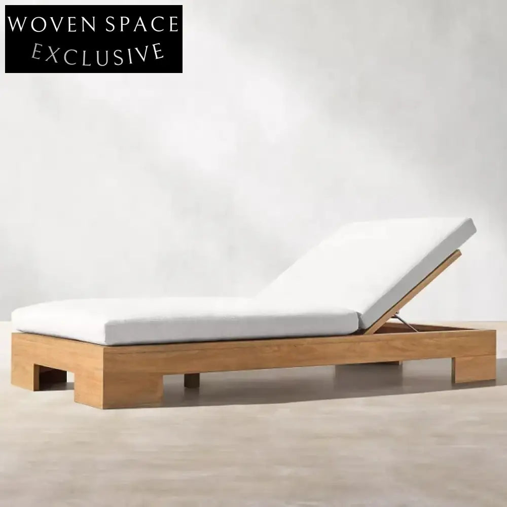 Luxury Teak Wood Outdoor Patio Chaise Lounger with Fabric Cushion and Aluminum Frame