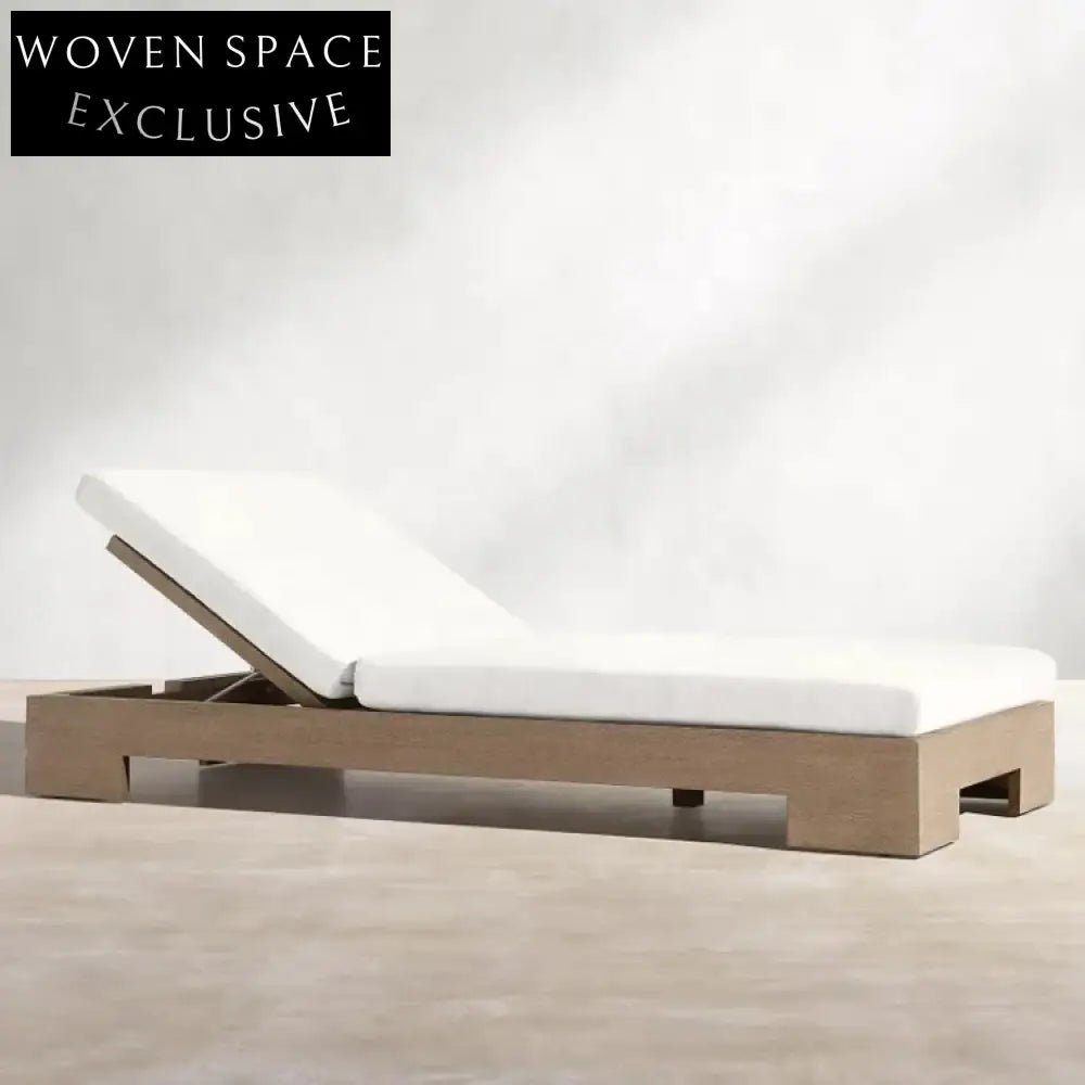 Luxury Teak Wood Outdoor Patio Chaise Lounger with Fabric Cushion and Aluminum Frame