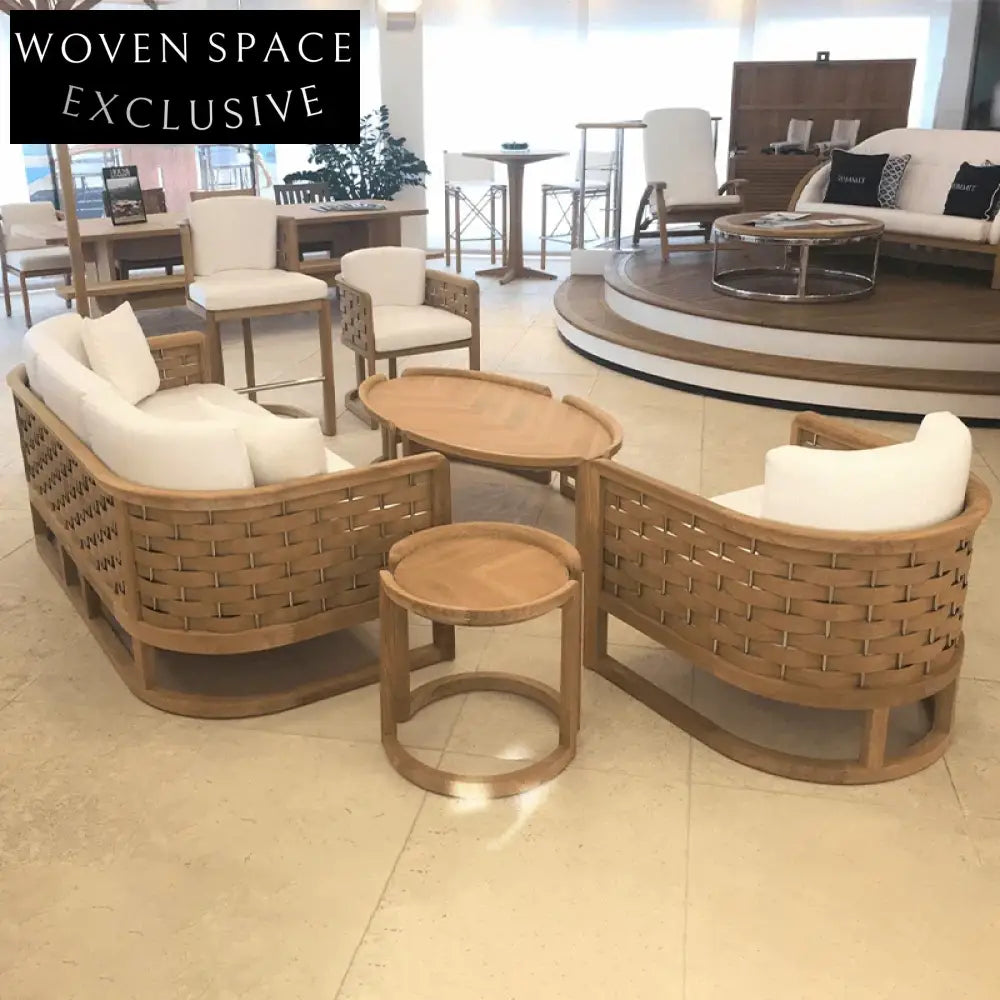 Luxury Teak Wood Outdoor Patio Sectional Sofa and Armchair Set