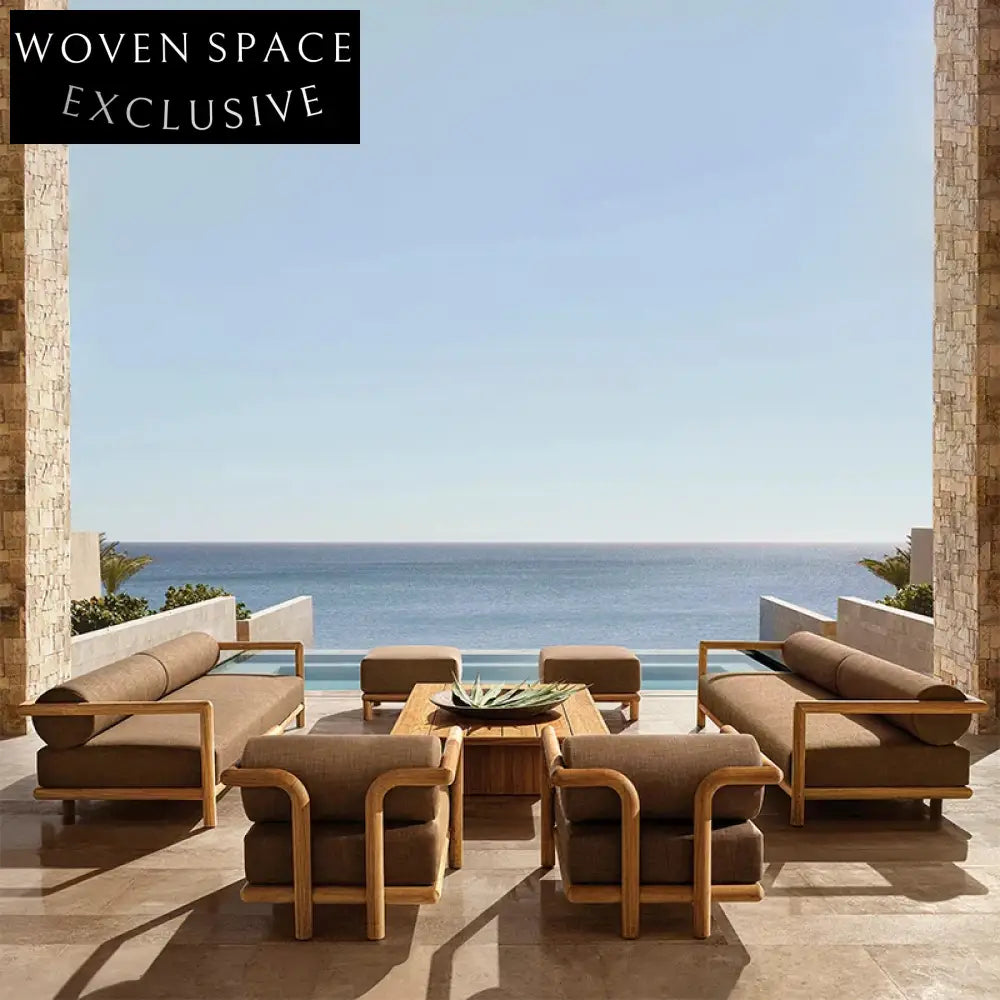 Luxury Teak Wood Outdoor Sofa Set with Quick-Dry Cushions for Patio