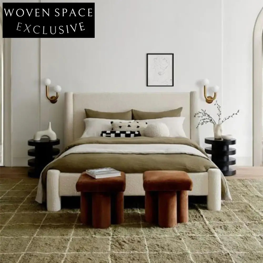 Luxury Teddy Fabric Upholstered Double Bed for Modern Home Bedroom Retreat