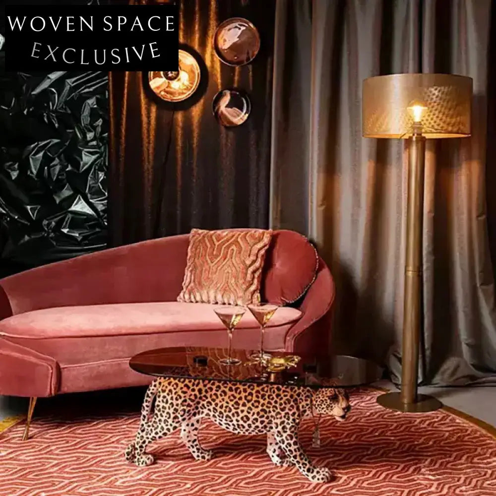 Luxury Tiger Design Fiberglass Coffee Table with Round Glass Top Modern Statement Piece