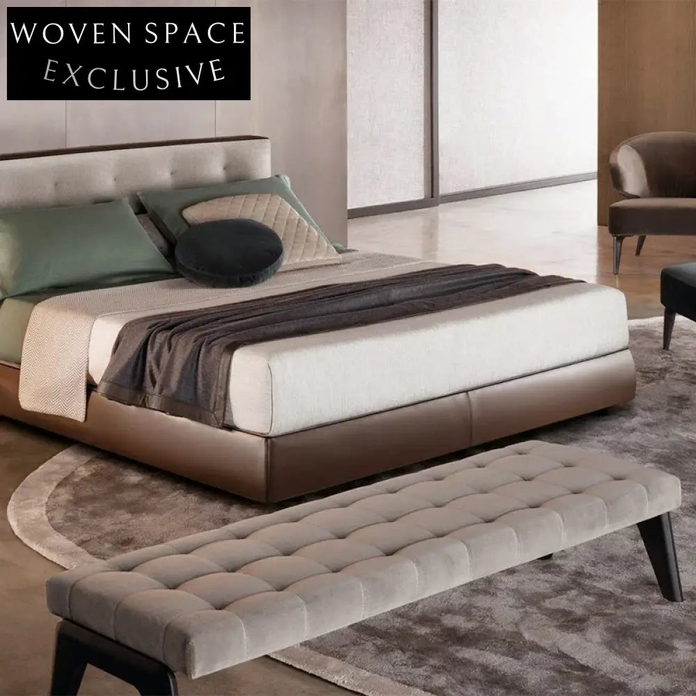 Luxury Tufted Leather Bedroom Bench, Modern Chesterfield Ottoman Stool