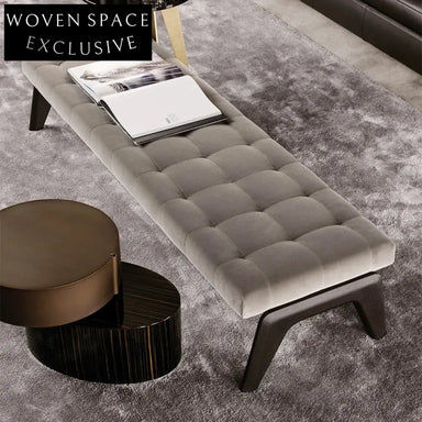 Luxury Tufted Leather Bedroom Bench, Modern Chesterfield Ottoman Stool