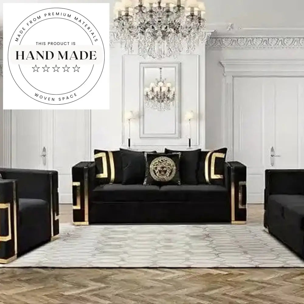 Luxury Tufted Velvet Sectional Lounge with Gold Steel Frame Sofa