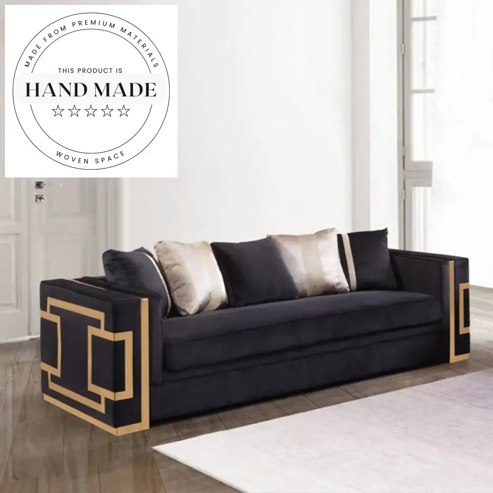 Luxury Tufted Velvet Sectional Lounge with Gold Steel Frame Sofa