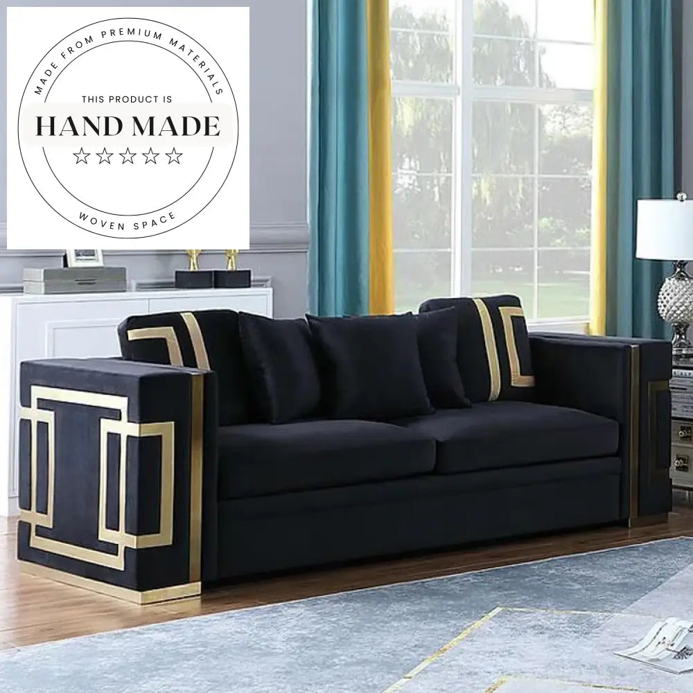 Luxury Tufted Velvet Sectional Lounge with Gold Steel Frame Sofa