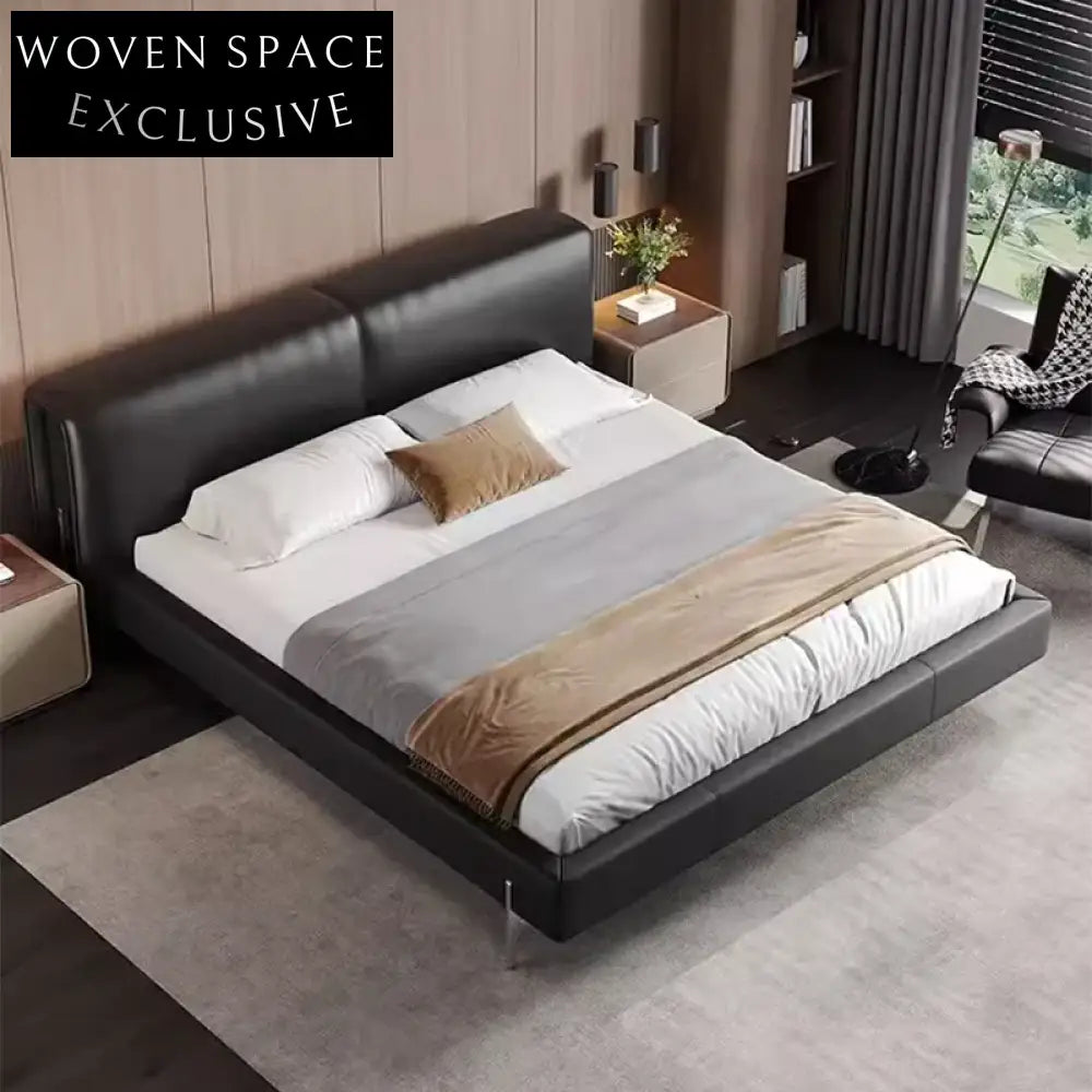 Luxury Upholstered Leather Solid Wood Modern King Queen Soft Bed Frame