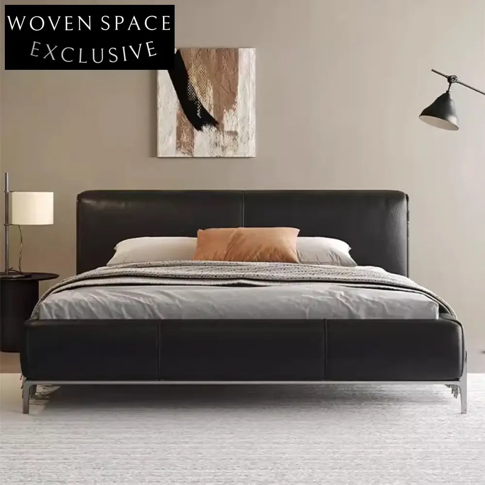 Luxury Upholstered Leather Solid Wood Modern King Queen Soft Bed Frame