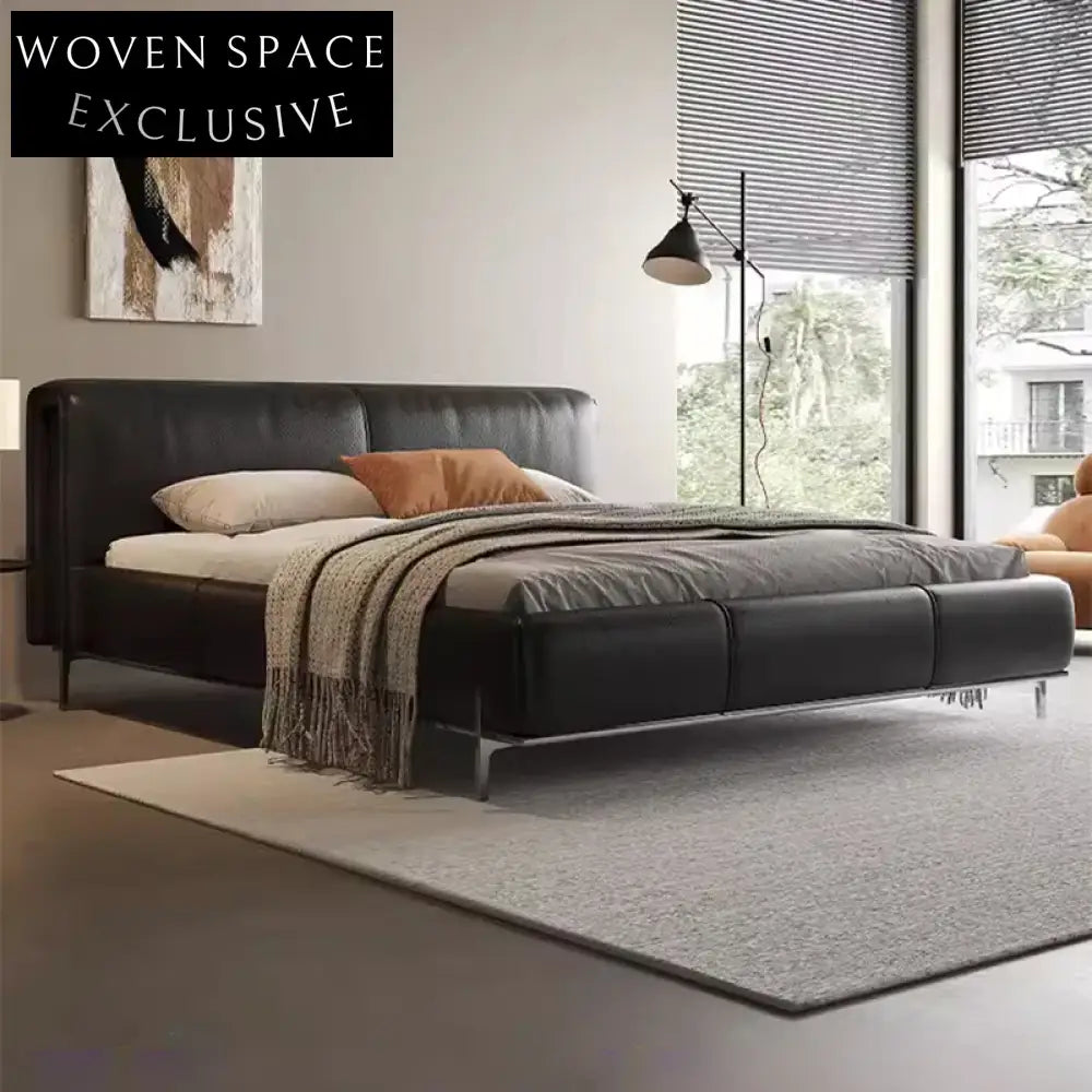 Luxury Upholstered Leather Solid Wood Modern King Queen Soft Bed Frame