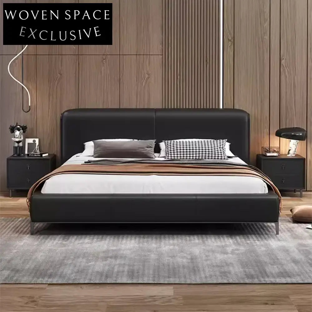 Luxury Upholstered Leather Solid Wood Modern King Queen Soft Bed Frame