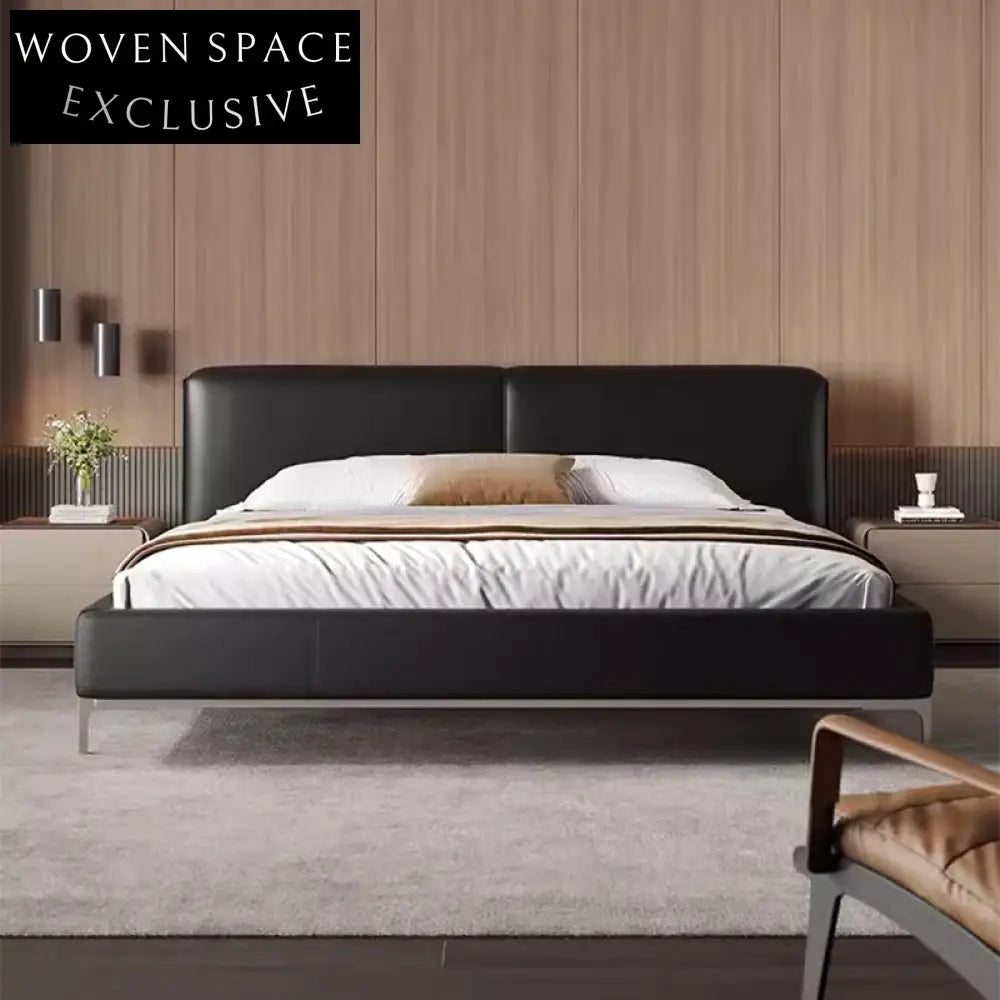 Luxury Upholstered Leather Solid Wood Modern King Queen Soft Bed Frame