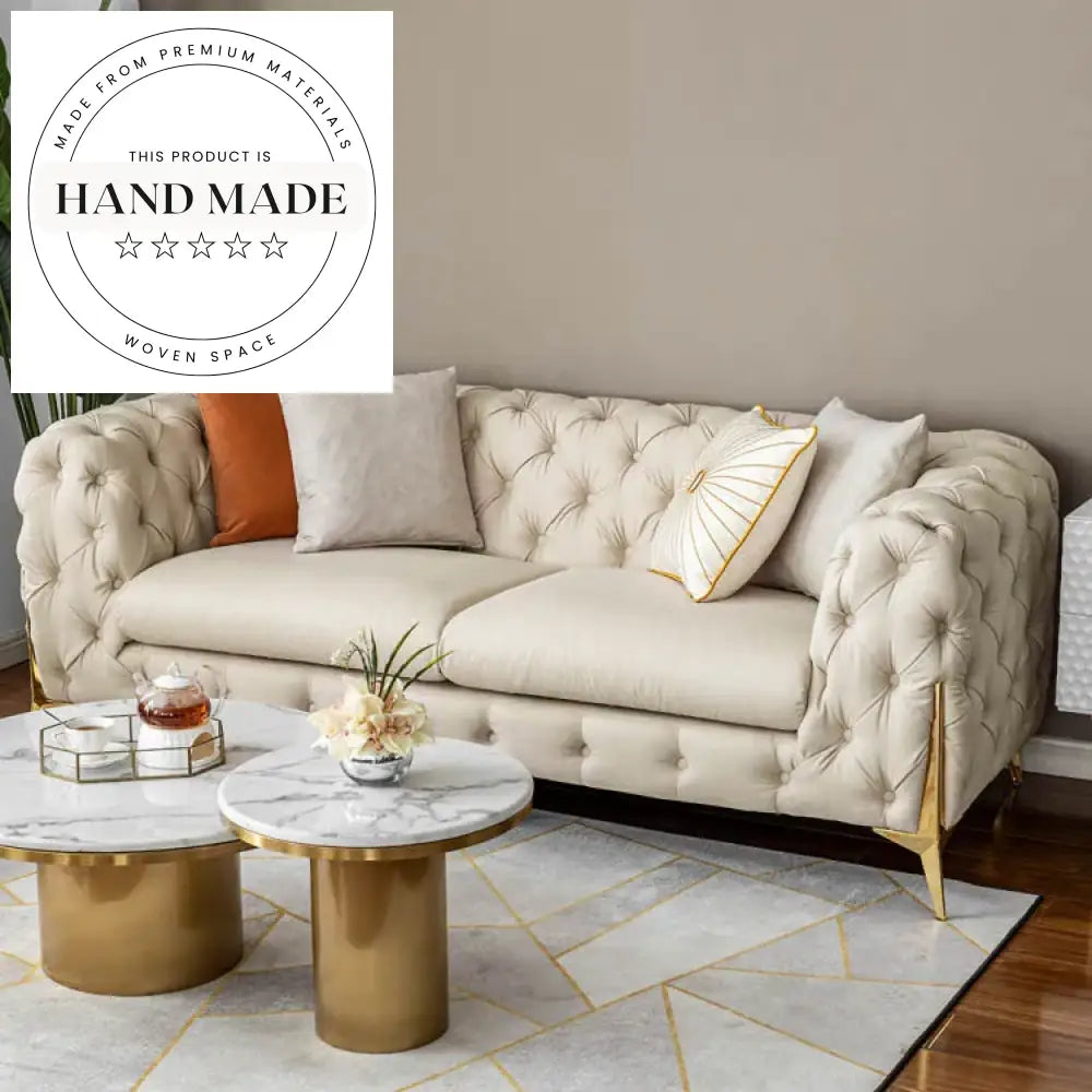 Luxury Upholstered Velvet Chesterfield Sectional Living Room Seater Sofa