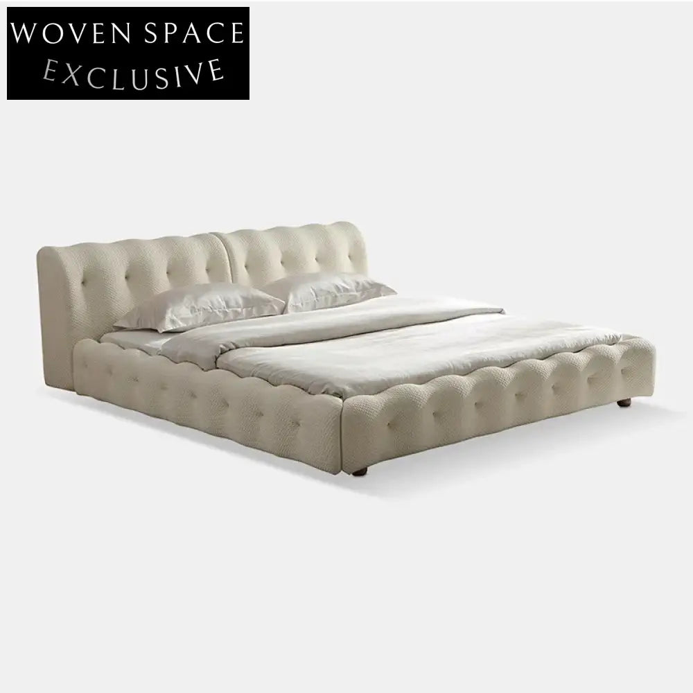 Luxury Velvet Fabric and White Leather Upholstered King Size Bed