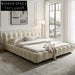 Luxury Velvet Fabric and White Leather Upholstered King Size Bed