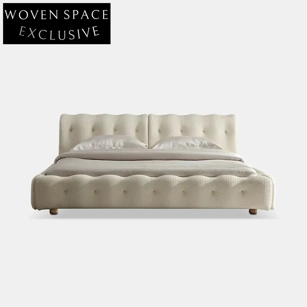 Luxury Velvet Fabric and White Leather Upholstered King Size Bed