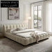Luxury Velvet Fabric and White Leather Upholstered King Size Bed