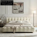 Luxury Velvet Fabric and White Leather Upholstered King Size Bed