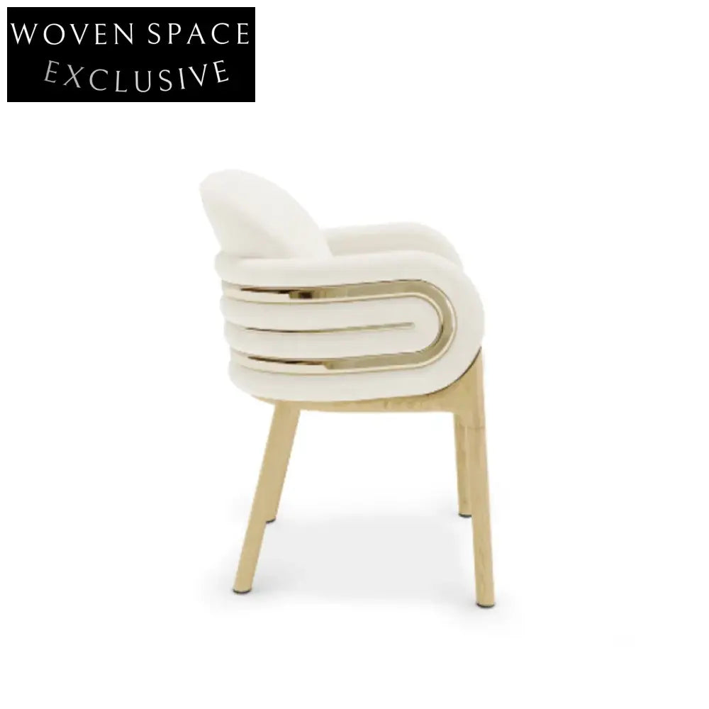 Luxury Velvet Fabric Dining Chair with Metal Armrest, Curved Back Design