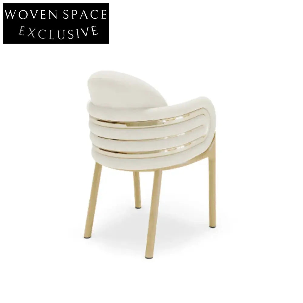 Luxury Velvet Fabric Dining Chair with Metal Armrest, Curved Back Design