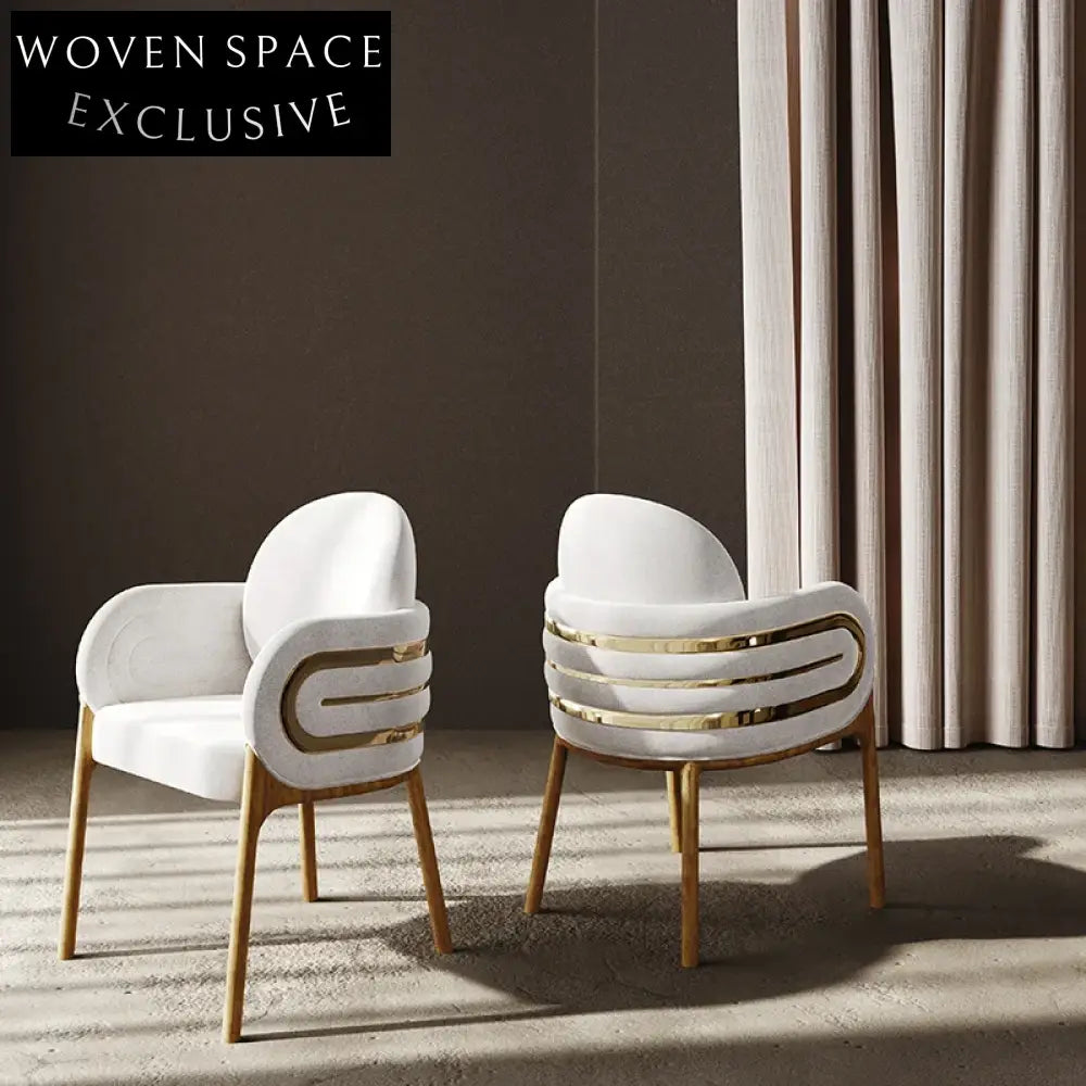 Luxury Velvet Fabric Dining Chair with Metal Armrest, Curved Back Design